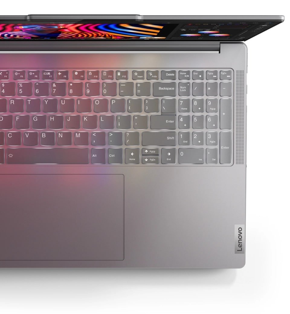 Vista superior del Lenovo Yoga Pro 9i Gen 9 (40,64 cm [16”] Intel) mostrando el teclado